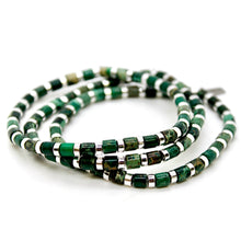 Load image into Gallery viewer, Green Semi Precious Stone and Silver Stretch Bracelet -B7-021G
