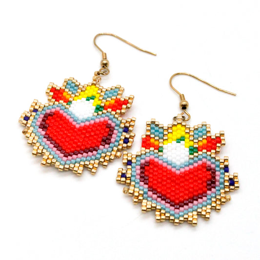 Heart Beaded Earrings - Miyuki Seed Bead - Seeds Collection- E8-018
