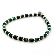 Load image into Gallery viewer, Green Semi Precious Stone and Silver Stretch Bracelet -B7-021G
