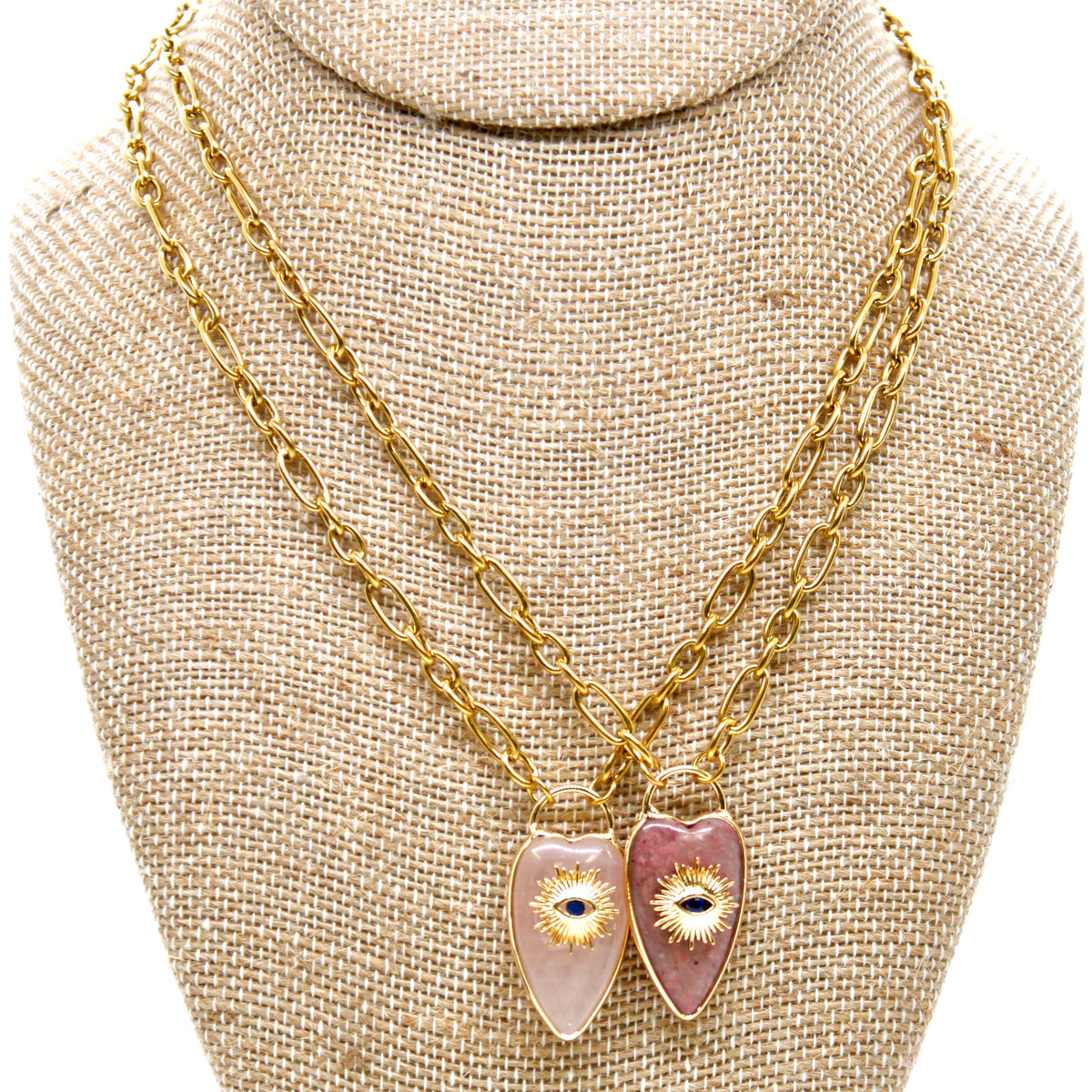 Evil Eye Stone Heart Gold Necklace - N3-160