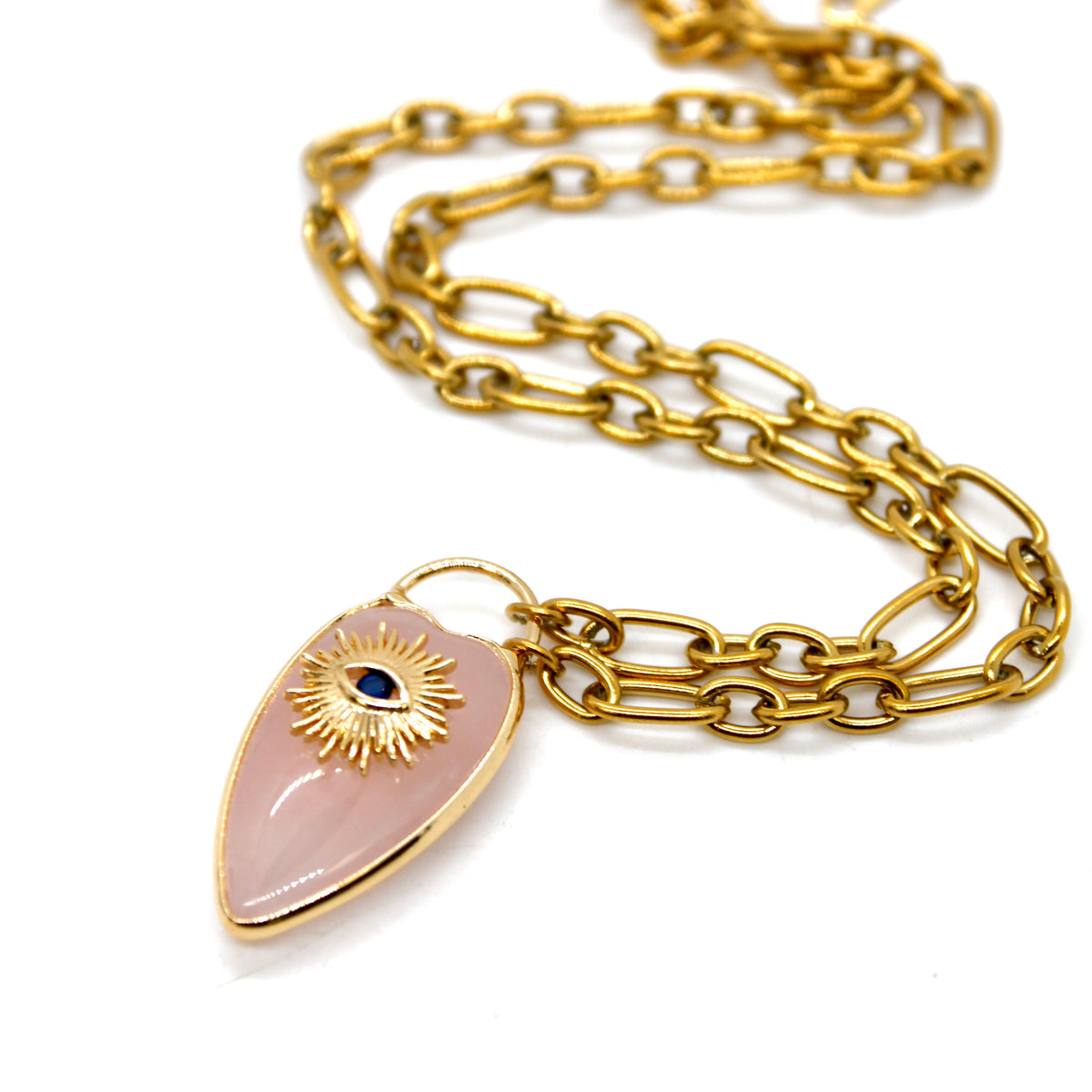Evil Eye Stone Heart Gold Necklace - N3-160