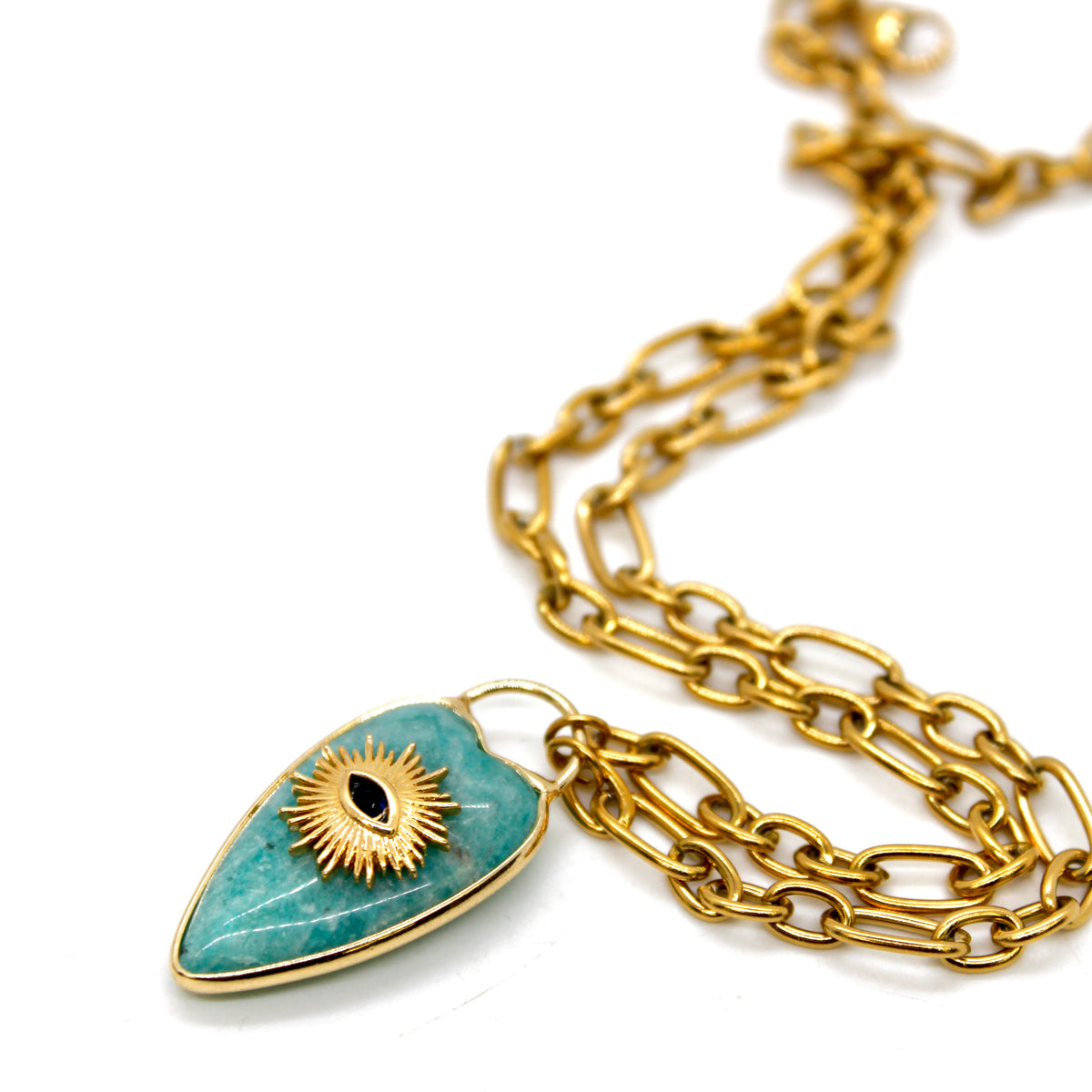 Evil Eye Stone Heart Gold Necklace - N3-160