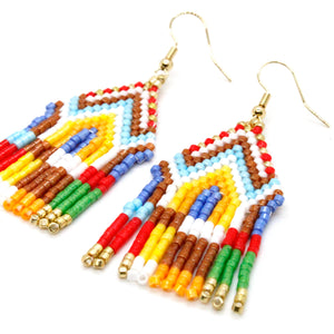 Splash of Color Geometric Tassel Miyuki Bead Dangle Earrings - Seeds Collection- E8-021