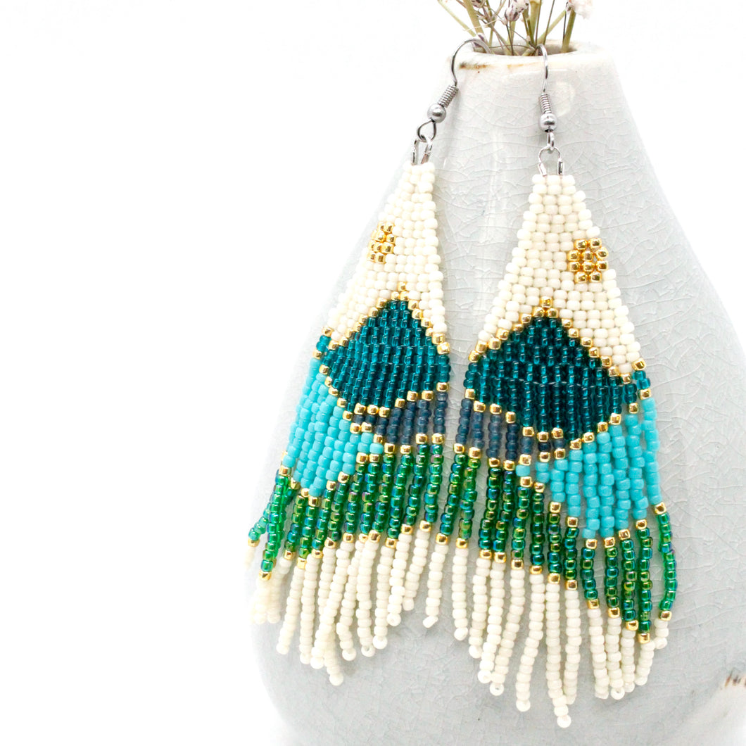Geometric Tassel Sun Mountains Beach Miyuki Bead Dangle Earrings - Seeds Collection- E8-022