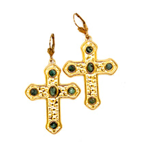 Load image into Gallery viewer, African Turquoise Cross Dangle Earrings - E4-400

