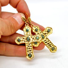 Load image into Gallery viewer, African Turquoise Cross Dangle Earrings - E4-400
