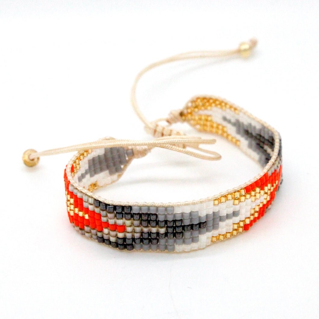 Geometric Orange Adjustable Miyuki Seed Bead Bracelet - Seeds Collection- B8-007