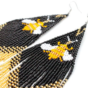Bees Dangle Earrings - Woven Seed Beads - Seeds Collection- E8-025