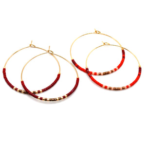 Red Combo Seed Bead Hoop Earrings - Seeds Collection- E8-030
