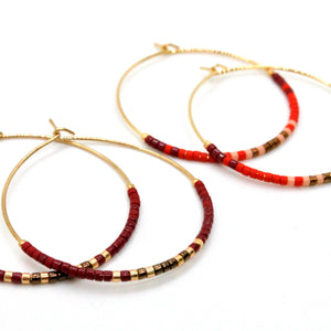 Red Combo Seed Bead Hoop Earrings - Seeds Collection- E8-030