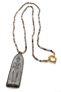Long Buddha on Faceted Agate Beaded Necklace NL-AG-AWB1 -The Buddha Collection-