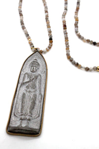 Long Buddha on Faceted Agate Beaded Necklace NL-AG-AWB1 -The Buddha Collection-