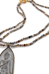 Long Buddha on Faceted Agate Beaded Necklace NL-AG-AWB1 -The Buddha Collection-