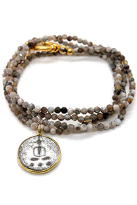 Small Antique Buddha Charm on Faceted Agate Necklace or Bracelet NL-AG-AWB2 -The Buddha Collection-