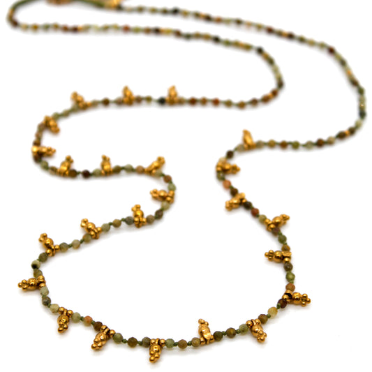 Green Garnet and Mini Gold Specks Necklace - N2-2763E
