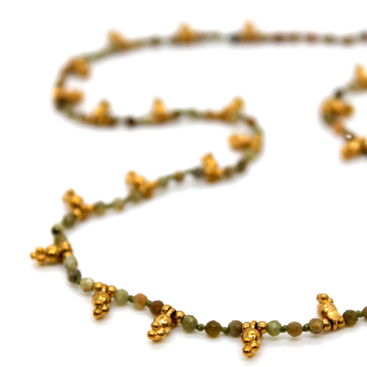 Green Garnet and Mini Gold Specks Necklace - N2-2763E