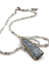 Faceted Labradorite Short Necklace with Antique Wrapped Buddha Charm NS-LA2-AWB3 -The Buddha Collection-