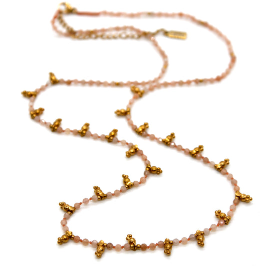 Peach Zirconium and Mini Gold Specks Necklace - N2-2763G