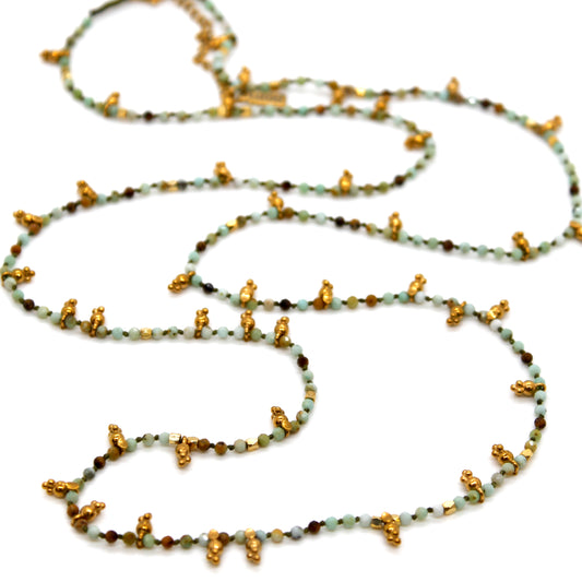 Amazonite and Mini Gold Specks Long Necklace - N2-2764A