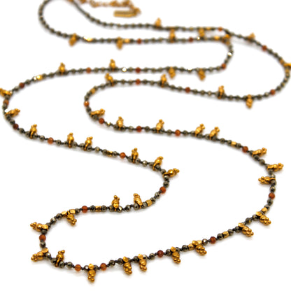 Pyrite and Mini Gold Specks Long Necklace - N2-2764B