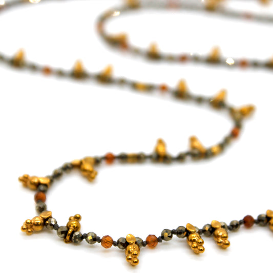 Pyrite and Mini Gold Specks Long Necklace - N2-2764B