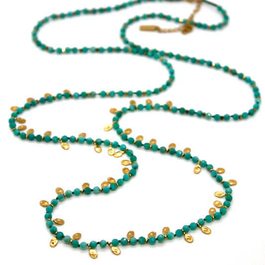 Amazonite and Mini Gold Specks Long Necklace - N2-2764C