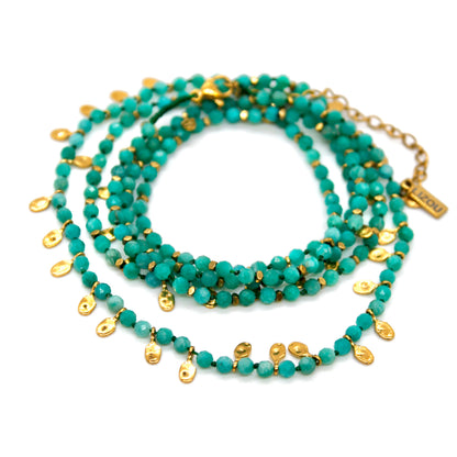Amazonite and Mini Gold Specks Long Necklace - N2-2764C