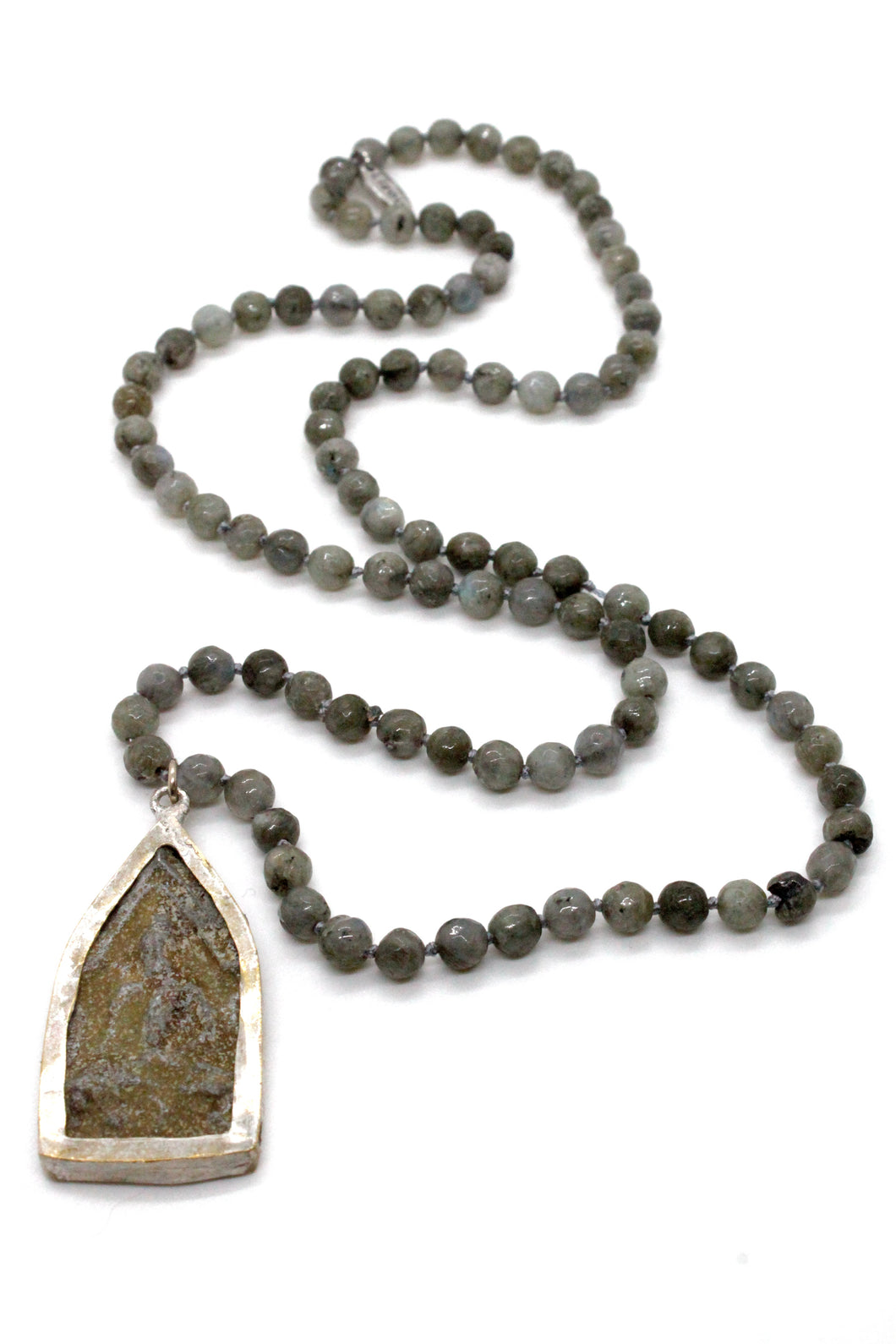Hand Knotted Labradorite Necklace with Large Buddha Charm NL-LA-BB -The Buddha Collection-