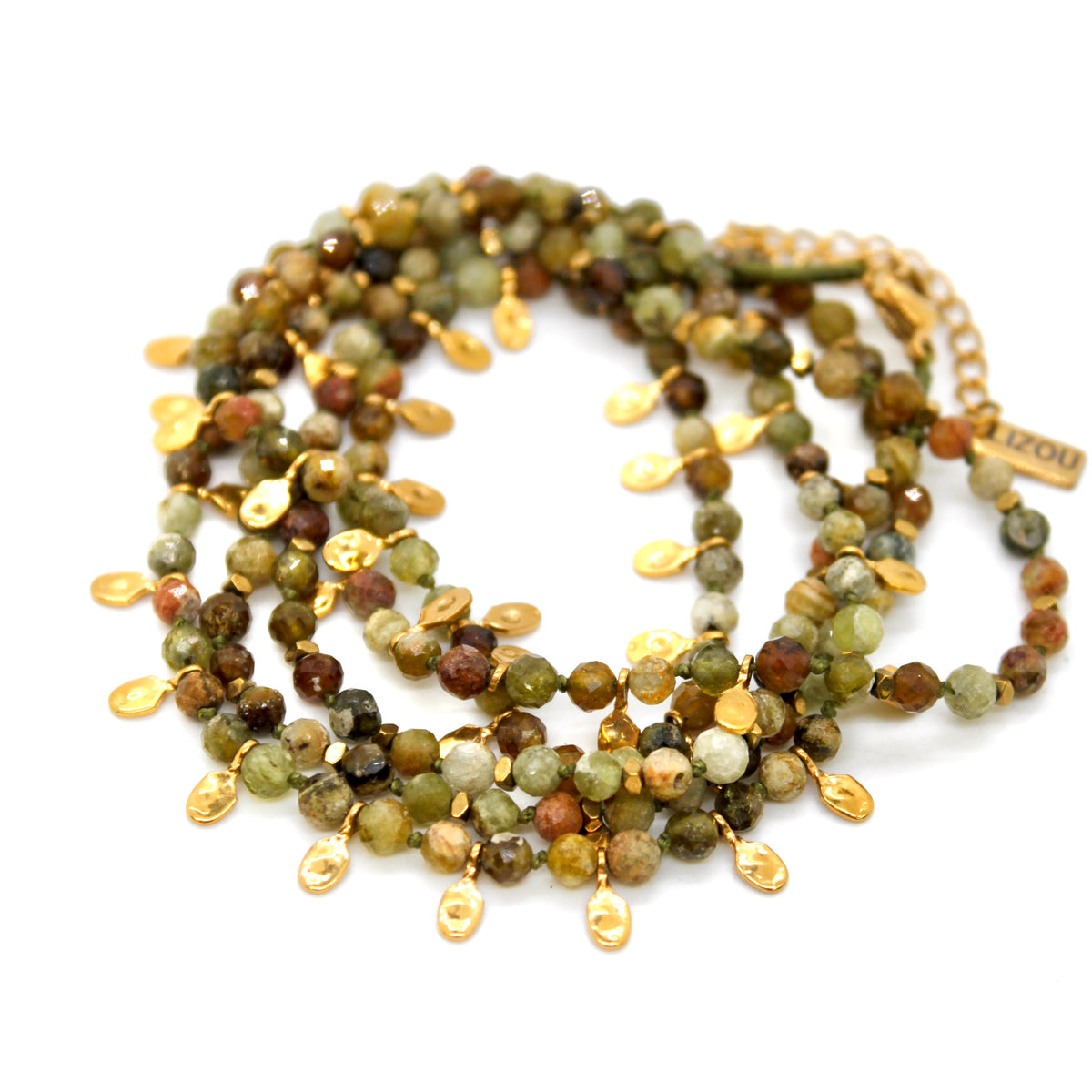 Green Garnet and Mini Gold Specks Long Necklace - N2-2764D
