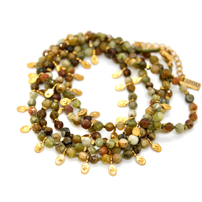 Green Garnet and Mini Gold Specks Long Necklace - N2-2764D