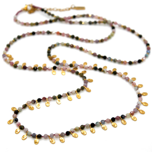 Tourmaline and Mini Gold Specks Long Necklace - N2-2764F