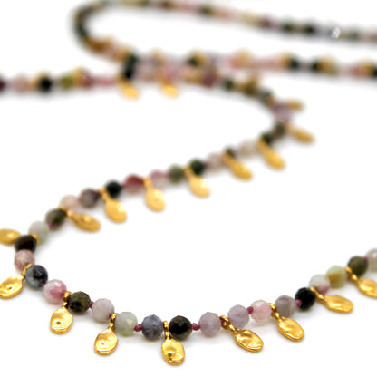 Tourmaline and Mini Gold Specks Long Necklace - N2-2764F