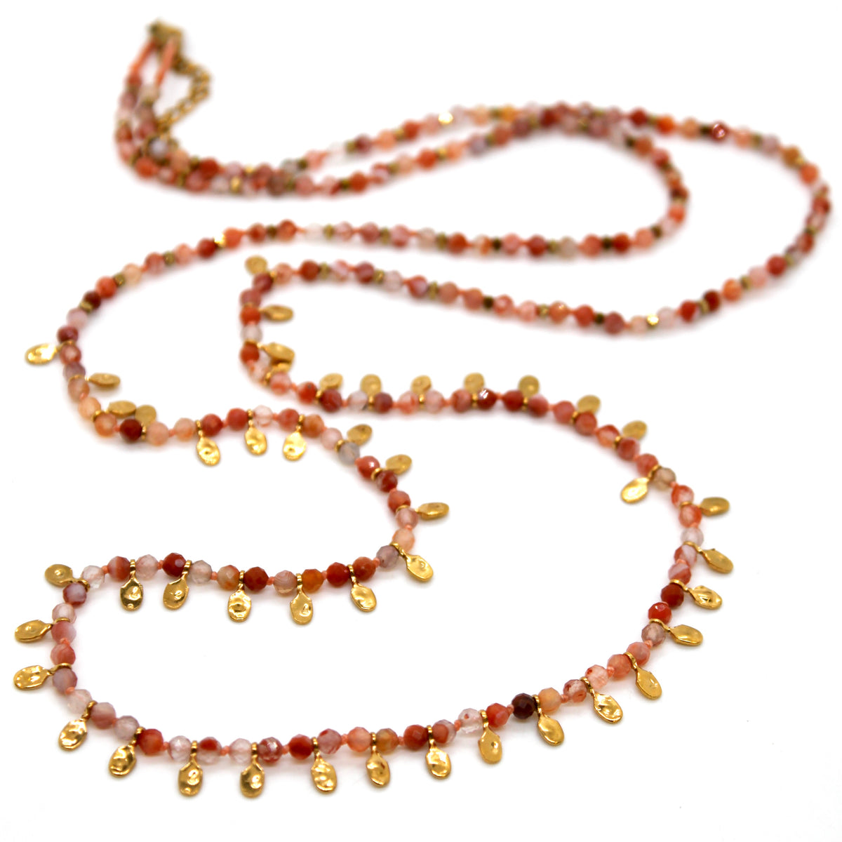Carnelian and Mini Gold Specks Long Necklace - N2-2764G