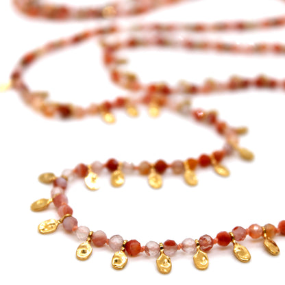 Carnelian and Mini Gold Specks Long Necklace - N2-2764G