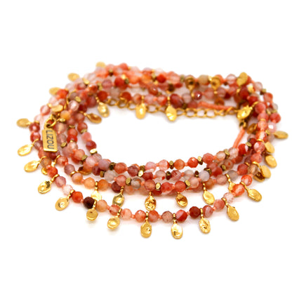 Carnelian and Mini Gold Specks Long Necklace - N2-2764G