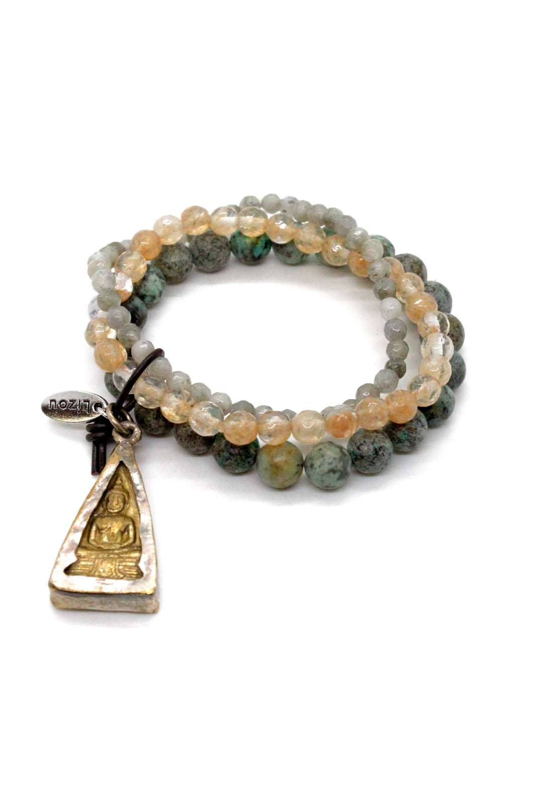 Stone Stack Bracelet with Two Tone Buddha Charm BL-4005-B -The Buddha Collection-