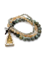Load image into Gallery viewer, Stone Stack Bracelet with Two Tone Buddha Charm BL-4005-B -The Buddha Collection-
