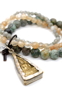 Stone Stack Bracelet with Two Tone Buddha Charm BL-4005-B -The Buddha Collection-