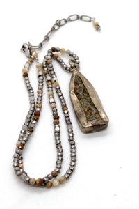 Short Beaded Stone Necklace with Reversible Buddha Charm NS-JMOP-LB -The Buddha Collection-