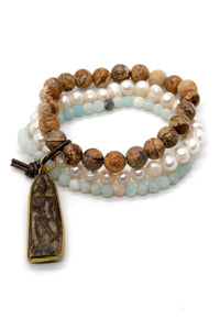 Jasper, Pearl and Amazonite Buddha Stack Bracelet BL-4006-GLB -The Buddha Collection-