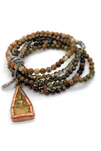 Stone and Crystal Mix Stretch Bracelet with Brass Copper Buddha BL-Syrup-GB -The Buddha Collection-