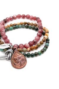 Stone Mix Stretch Bracelet with mini Ganesh Charm BL-4016-3G1C -The Buddha Collection