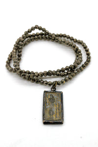 Pyrite Stretch Bracelet or Necklace with Antique Buddha Charm NS-PY-308 -The Buddha Collection-