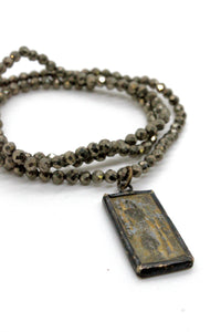 Pyrite Stretch Bracelet or Necklace with Antique Buddha Charm NS-PY-308 -The Buddha Collection-