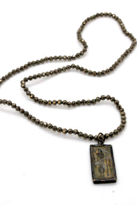 Pyrite Stretch Bracelet or Necklace with Antique Buddha Charm NS-PY-308 -The Buddha Collection-