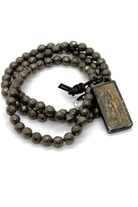 Pyrite Stretch Stack Bracelet with Antique Buddha BL-PY-308 -The Buddha Collection-