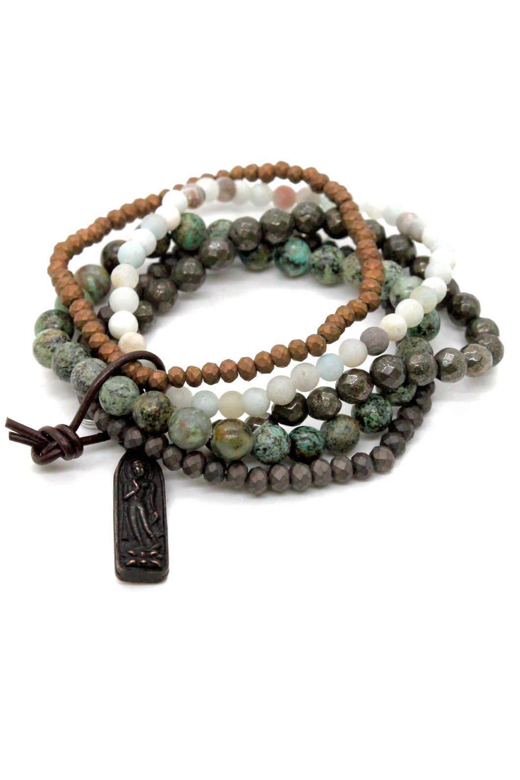 Stone and Crystal Stretch Bracelet with Mini Black Buddha BL-4019-MBB -The Buddha Collection-