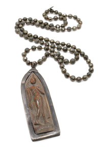 Hand Knotted Pyrite Necklace with Large Buddha Charm NL-PY-B120 -The Buddha Collection-