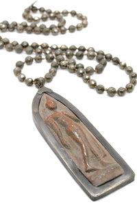 Hand Knotted Pyrite Necklace with Large Buddha Charm NL-PY-B120 -The Buddha Collection-