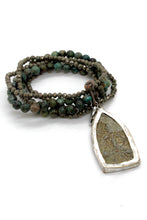 Load image into Gallery viewer, Pyrite and African Turquoise Stretch Bracelet with Large Buddha Charm BL-Eve-BB -The Buddha Collection-
